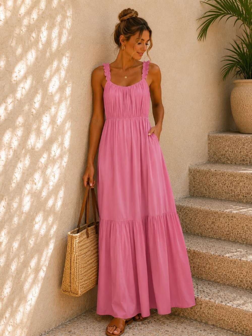 Abercrombie & Fitch Pink Tiered Summer Dress